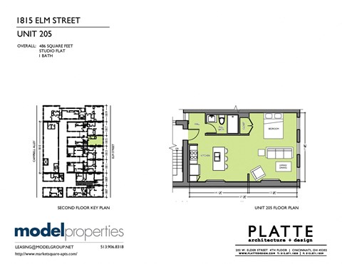 Floor plan for studio, 1 bath, 486 sqft